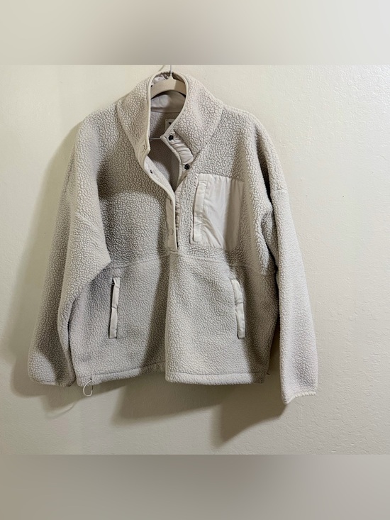 Wilo The Label Tops - Wilo The Label Fleece Pullover Sweater Button Snap Jacket Cream Medium cozy